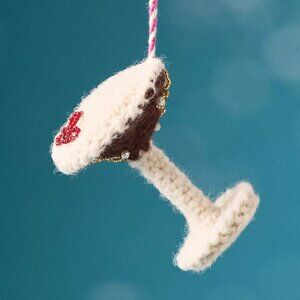 Anthropologie Snacks and Sips Crochet Ornament NEW Espresso Martini Cocktail